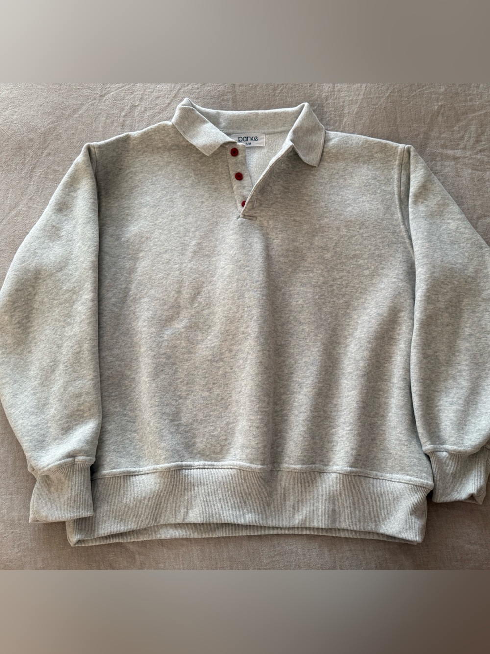SET Active Light Gray Polo-Style Sweater with Red Button Accents